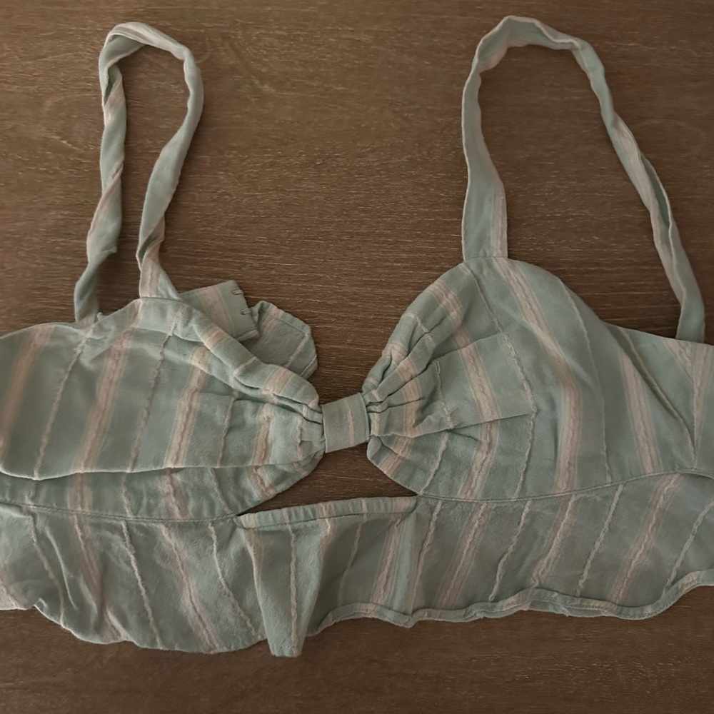 Tularosa Striped Crop Top in Light Blue and White